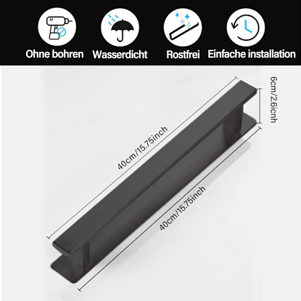 Selvklæbende håndklædeholder til badeværelse (sort) 40*6*4.5 cm
