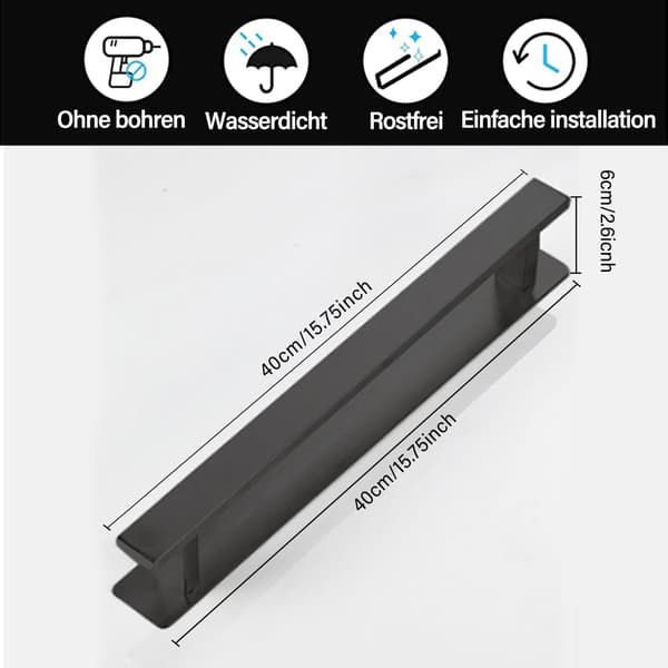 Selvklebende håndkleholder til bad (svart) 40*6*4.5 cm
