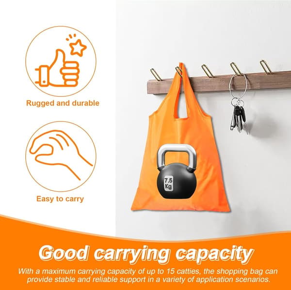 4-pak sammenklappelige genanvendelige indkøbsposer med etui, rivefast polyester-indkøbstaske til camping, strand og rejser, blå og orange