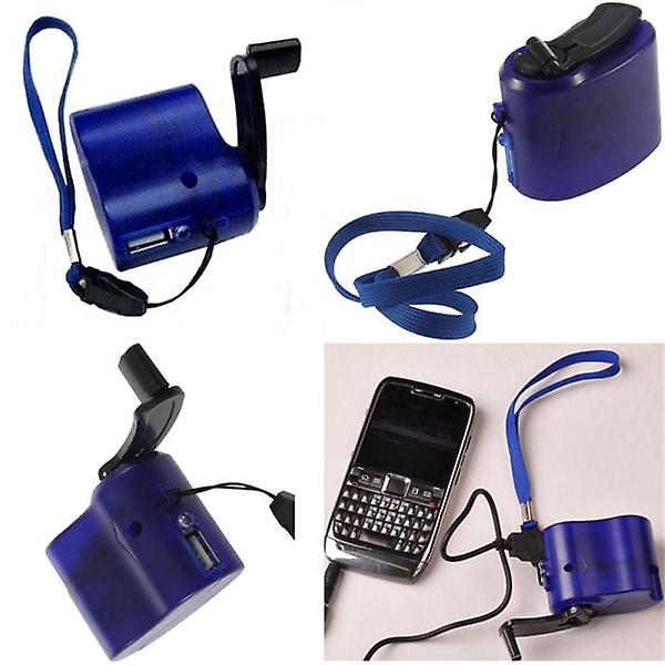 Vev Bärbar USB hand dynamo laddare med ljus Mobiltelefon Nödladdare USB blå