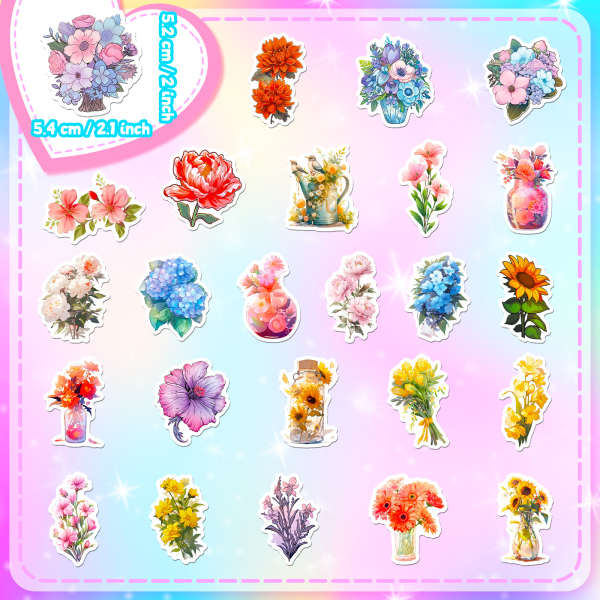 TG 50 ark Scrapbook-klistremerker Blomster-dekorasjonsklistremerker Pl