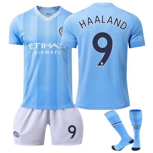 23-24 Manchester City hemmafotbollströjor 9 Haaland Ny säsong Senaste fotbollströja för vuxna barn Kids 16(90-100cm)