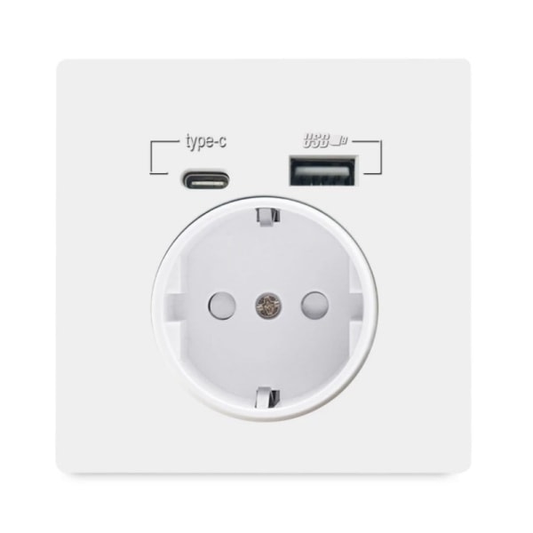 EU-standard 16A Vegglader Adapteruttak USB Type A Type C Strøm Schuko Stikkontakt