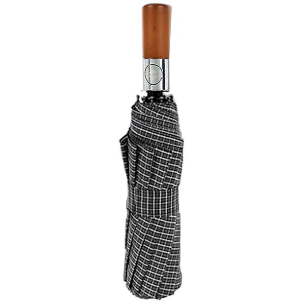 Practical Automatic Checkered Umbrella Dark Grey Light Wood