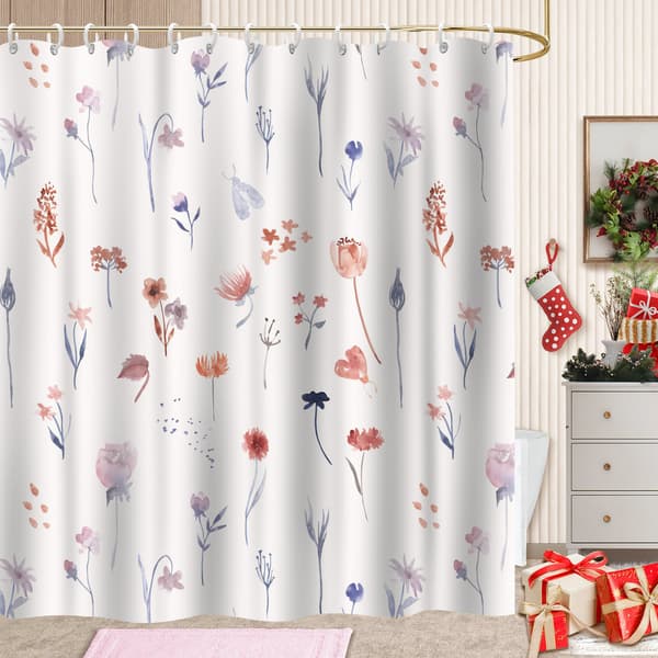 Tropisk Blomster Badeforhængssæt, Maskinvaskbart Badeforhæng til Badeværelsesrenovering 180x180cm