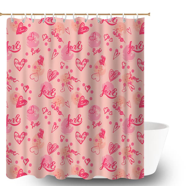Polyester Badeforhæng, Mønstret Moderne Hjerte Polyesterforhæng med Kroge til Badekar 180x180cm