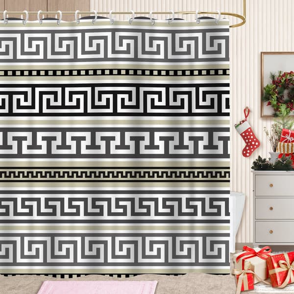 Duschdraperi med Fair Isle-design för badrum, duschdraperifoder i bondgårdsstil med viktad botten för skjutdörrsskenor 180x180cm
