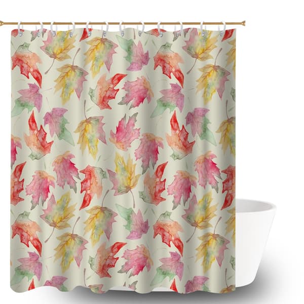 Dusjforheng med bladtrykk og rustfrie maljer, hurtigtørkende baderomstilbehør i polyester for brede dusjer 180x180cm