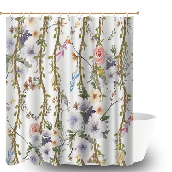 Badeforhæng, bondegårdsfugle og blomstermønster polyester badeværelsestilbehør til badekar 180x180cm