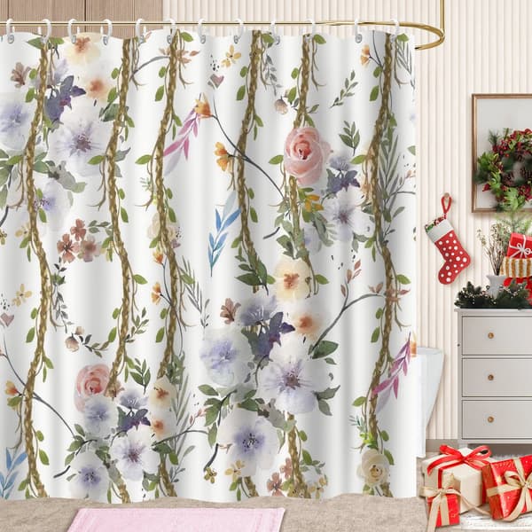Badeforhæng, bondegårdsfugle og blomstermønster polyester badeværelsestilbehør til badekar 180x180cm