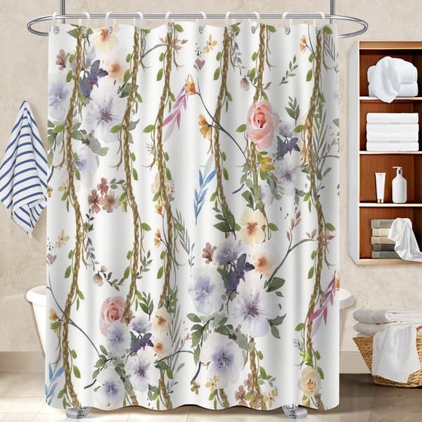 Badeforheng, Gårdsfugler og Blomstermønster Polyester Baderomsutstyr til Badekar 180x180cm