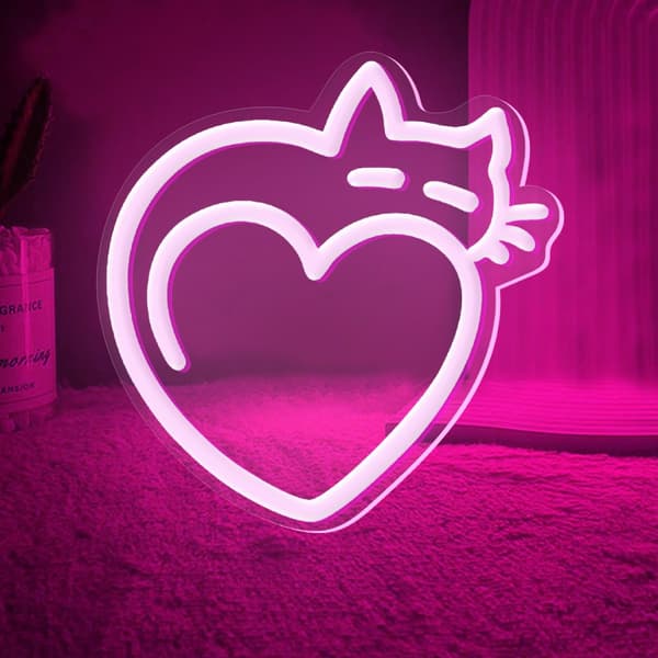 Katt Neonskyltar för Väggdekor, Kärlek Katt Neonljus Skyltar för Rumsinredning, Söt LED Ljusskylt med USB-driven för Sovrum