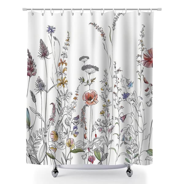 Blommig Vattentät Duschdraperi Badrumsinredning Set med Krokar, 180x180cm Bondgård Draperifoder för Badrum 180x180cm