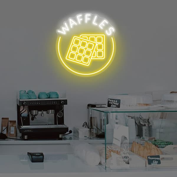 Våfflor Neonskylt Bageri Dessert Hus LED Neonljus Kafé Hem Kök Väggkonst Dekoration Present, Matrumsdekor, Mat Neonljus