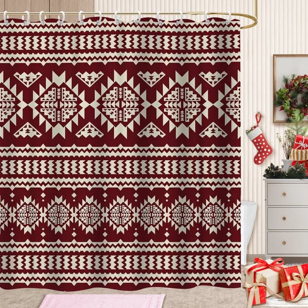 Vattentäta duschdraperier för badrum, 180x180cm Fair Isle-mönstrat duschdraperifoder med viktad botten för ökad integritet 180x180cm
