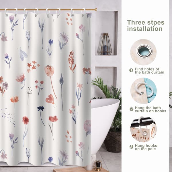Tropisk Blomster Badeforhængssæt, Maskinvaskbart Badeforhæng til Badeværelsesrenovering 180x180cm