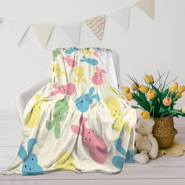 Fargerikt påskeharepledd, kaninpledd, varmt pledd, pledd til sofa, seng, stue 80\"x60\" 60*80inch/150*200cm