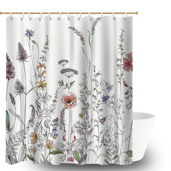 Blommig Vattentät Duschdraperi Badrumsinredning Set med Krokar, 180x180cm Bondgård Draperifoder för Badrum 180x180cm