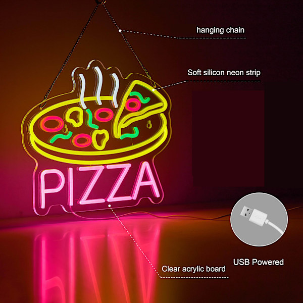 Pizzaneonskylt för väggdekor Dimbar LED-neonskylt USB-driven neonkonstskylt dekor