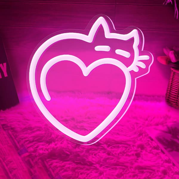 Katt Neonskyltar för Väggdekor, Kärlek Katt Neonljus Skyltar för Rumsinredning, Söt LED Ljusskylt med USB-driven för Sovrum