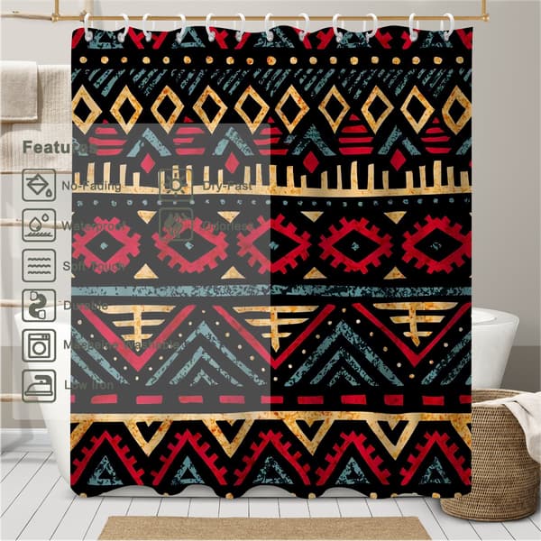 Polyester Badeforhæng med Rustfrie Øjer, 180x180cm Vaskbart Boho Print Badeforhæng til Lejlighed 180x180cm