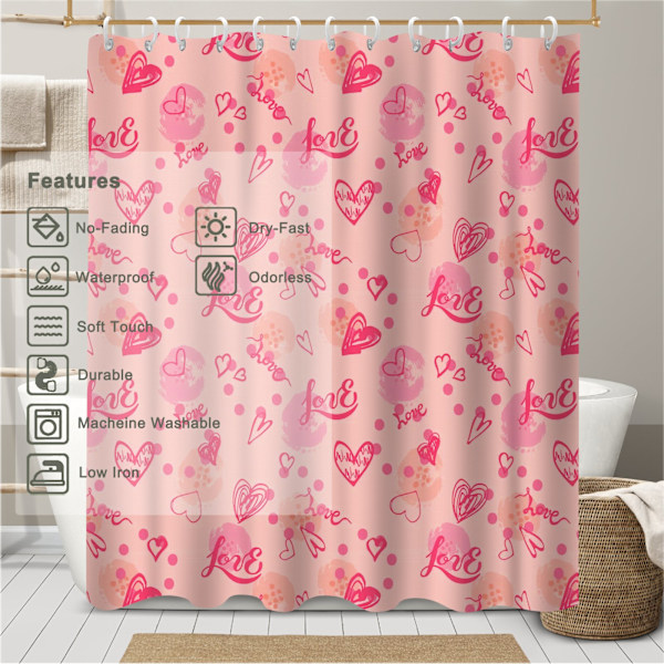Polyester Badeforhæng, Mønstret Moderne Hjerte Polyesterforhæng med Kroge til Badekar 180x180cm