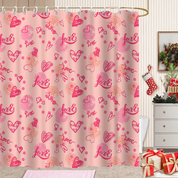 Polyester Badeforhæng, Mønstret Moderne Hjerte Polyesterforhæng med Kroge til Badekar 180x180cm