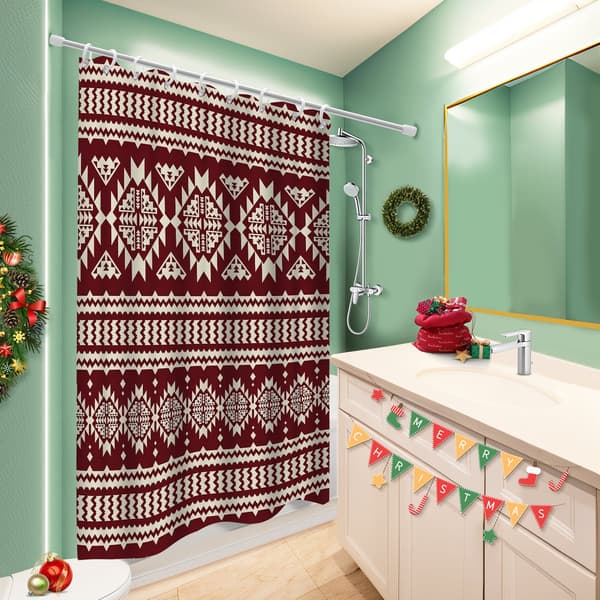 Vattentäta duschdraperier för badrum, 180x180cm Fair Isle-mönstrat duschdraperifoder med viktad botten för ökad integritet 180x180cm