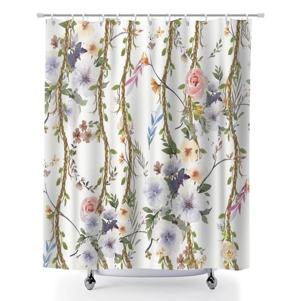 Badeforhæng, bondegårdsfugle og blomstermønster polyester badeværelsestilbehør til badekar 180x180cm