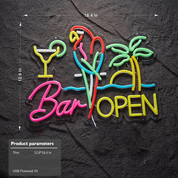 Bar Open Neonskilt til Vægindretning, Papegøje Åben Ølbar LED Lysende Dæmpbare Skilte Kompatible med Timer til Pub Fest Mandehule Værelse Restaurant