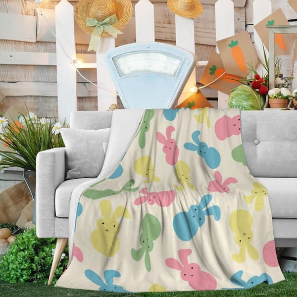 Fargerikt påskeharepledd, kaninpledd, varmt pledd, pledd til sofa, seng, stue 80\"x60\" 60*80inch/150*200cm