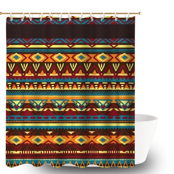 Bohemiskt Mönstrad Duschdraperi Set, Snabbtorkande Polyesterdraperi med Plastkrokar för Badkar 180x180cm