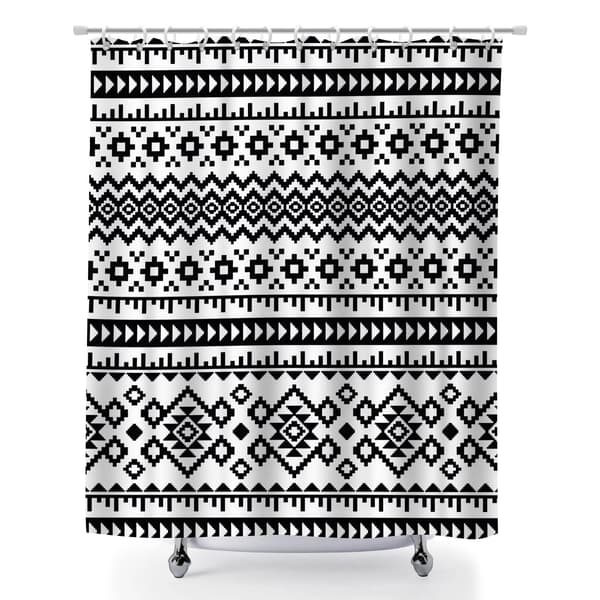 Polyester Gardiner med 12 Plastikkroge, Åndbart Fair Isle Design Polyester Gardiner til Brede Brusere 180x180cm