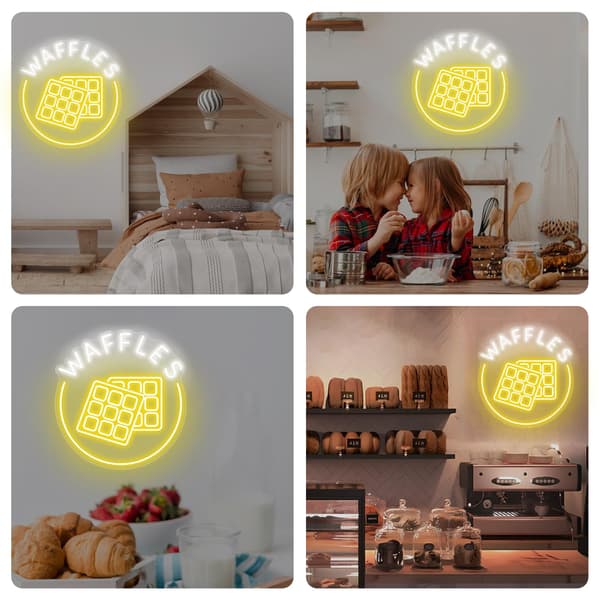 Våfflor Neonskylt Bageri Dessert Hus LED Neonljus Kafé Hem Kök Väggkonst Dekoration Present, Matrumsdekor, Mat Neonljus