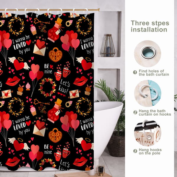 Dusjforheng til bad, standard størrelse romantiske hjerter polyester stoffgardin til bad 180x180cm