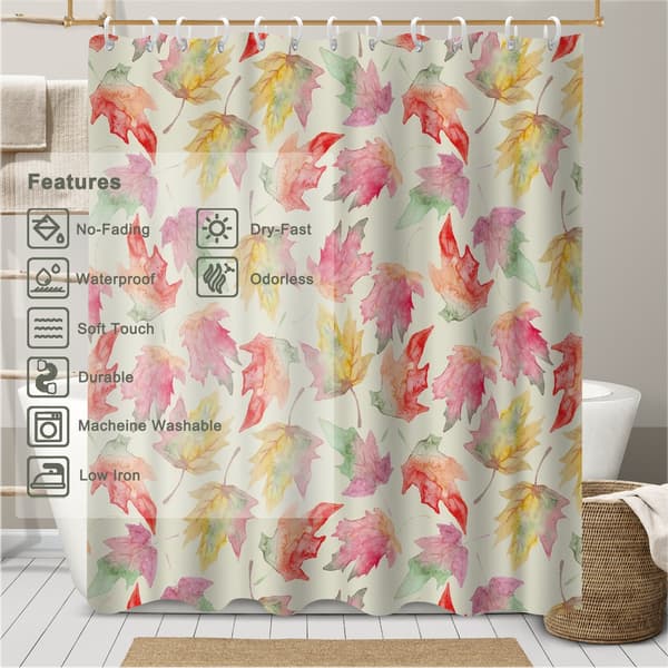 Dusjforheng med bladtrykk og rustfrie maljer, hurtigtørkende baderomstilbehør i polyester for brede dusjer 180x180cm