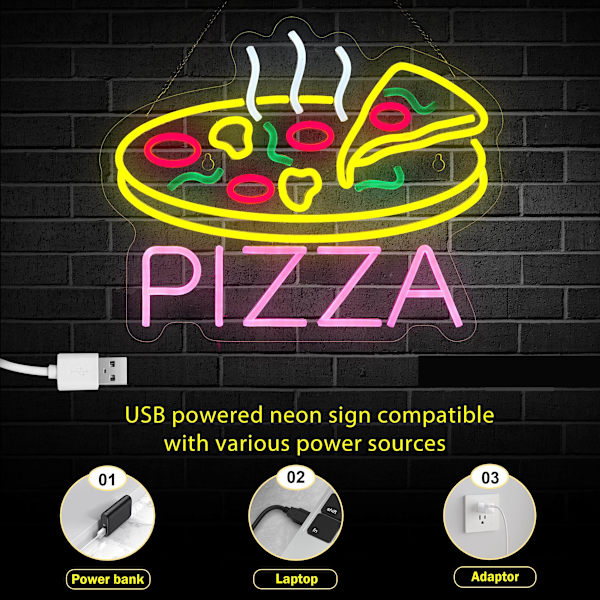 Pizzaneonskylt för väggdekor Dimbar LED-neonskylt USB-driven neonkonstskylt dekor