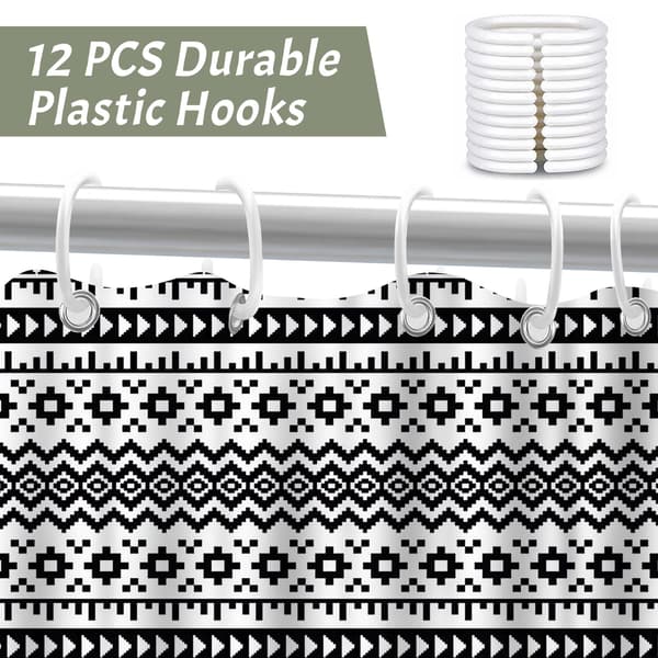 Polyester Gardiner med 12 Plastikkroge, Åndbart Fair Isle Design Polyester Gardiner til Brede Brusere 180x180cm