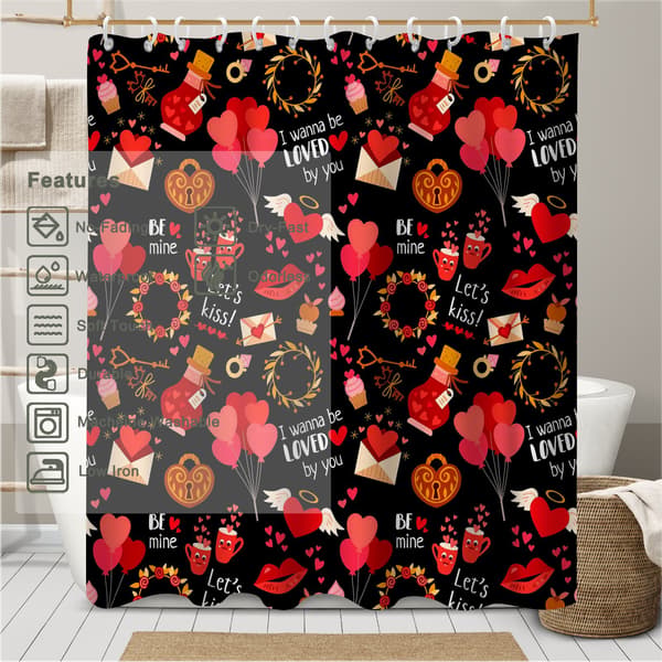 Dusjforheng til bad, standard størrelse romantiske hjerter polyester stoffgardin til bad 180x180cm
