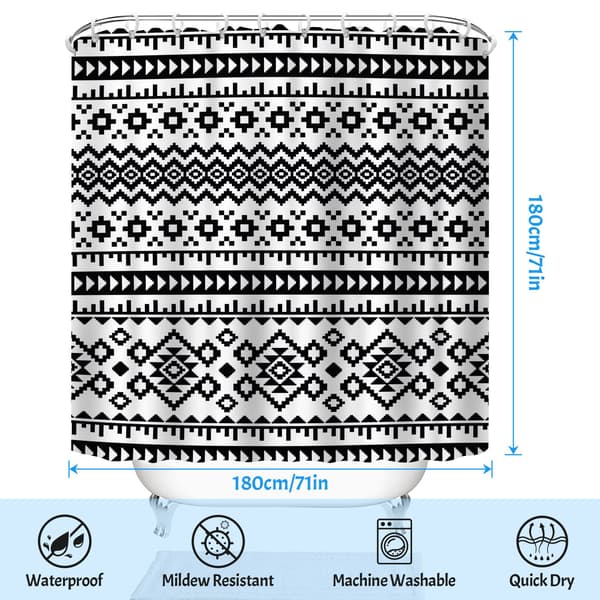 Polyestertyg Duschdraperi med 12 Plastkrokar, Andningsbart Fair Isle Design Polyestertyg Duschdraperi för Breda Duschar 180x180cm