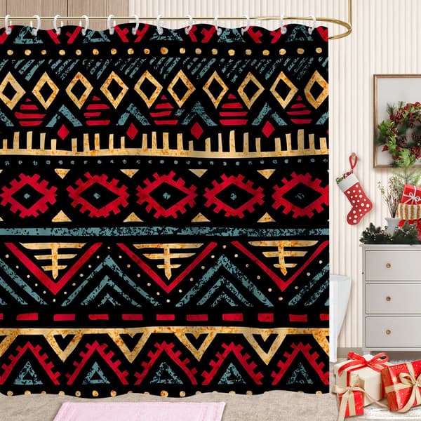Badeforheng i polyesterstoff med rustfrie maljer, 180x180cm vaskbart boho-trykk badeforheng for leilighet 180x180cm