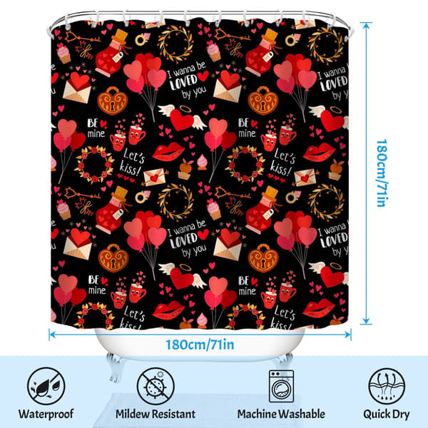 Dusjforheng til bad, standard størrelse romantiske hjerter polyester stoffgardin til bad 180x180cm