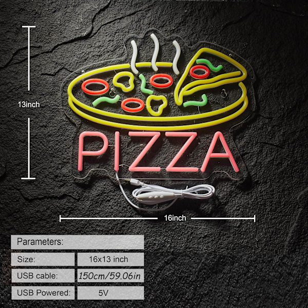 Pizzaneonskylt för väggdekor Dimbar LED-neonskylt USB-driven neonkonstskylt dekor