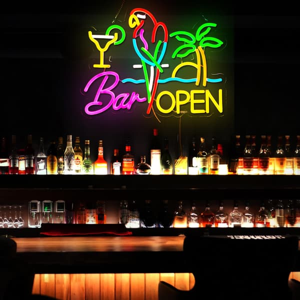 Bar Open Neonskilt til Vægindretning, Papegøje Åben Ølbar LED Lysende Dæmpbare Skilte Kompatible med Timer til Pub Fest Mandehule Værelse Restaurant