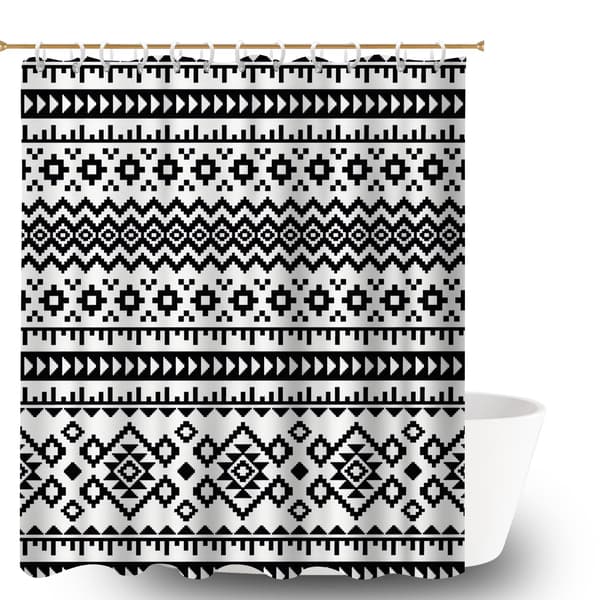Polyestertyg Duschdraperi med 12 Plastkrokar, Andningsbart Fair Isle Design Polyestertyg Duschdraperi för Breda Duschar 180x180cm