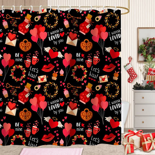 Dusjforheng til bad, standard størrelse romantiske hjerter polyester stoffgardin til bad 180x180cm