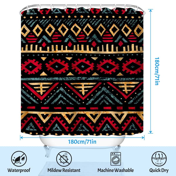 Badeforheng i polyesterstoff med rustfrie maljer, 180x180cm vaskbart boho-trykk badeforheng for leilighet 180x180cm