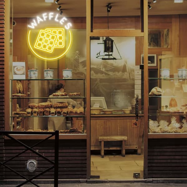 Våfflor Neonskylt Bageri Dessert Hus LED Neonljus Kafé Hem Kök Väggkonst Dekoration Present, Matrumsdekor, Mat Neonljus