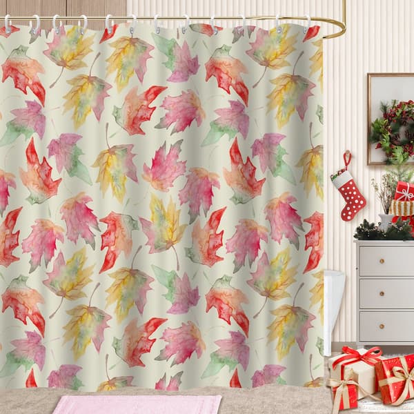 Dusjforheng med bladtrykk og rustfrie maljer, hurtigtørkende baderomstilbehør i polyester for brede dusjer 180x180cm