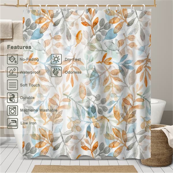 Duschdraperi för badrum, 180x180cm Mögelresistent duschdraperi med bladtryck för hem, husbilar 180x180cm